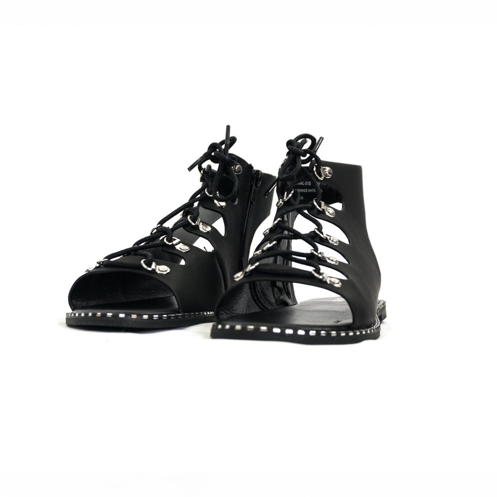 Lulu’s gladiator style black lace up sandals